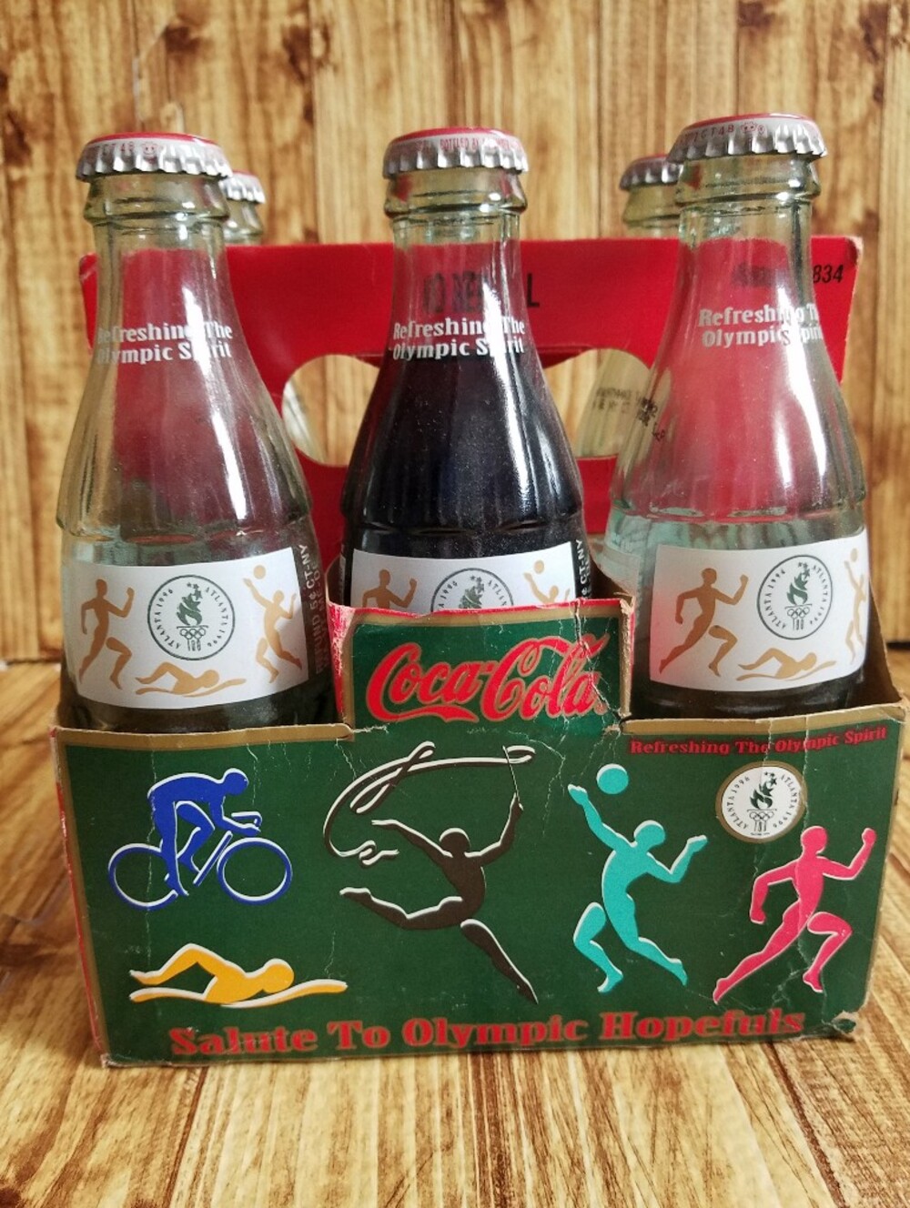 Vintage 1996 Atlanta Olympics Coca Cola 6 Pack Glass Bottles and Carrier 8 Oz
